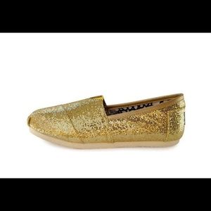 Tom’s classic flats, gold glitter, women’s size 10